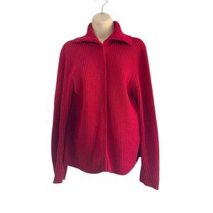 VTG Charter Club Womens Sz L Red Shawl Collar Snap Front Ribbed Cardigan Sweater